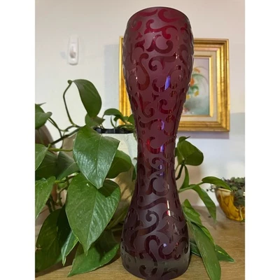 Jarrón de vidrio artístico de vidrio esmerilado rojo rubí con estuche vintage - Navidad alto Foto 1 de 4