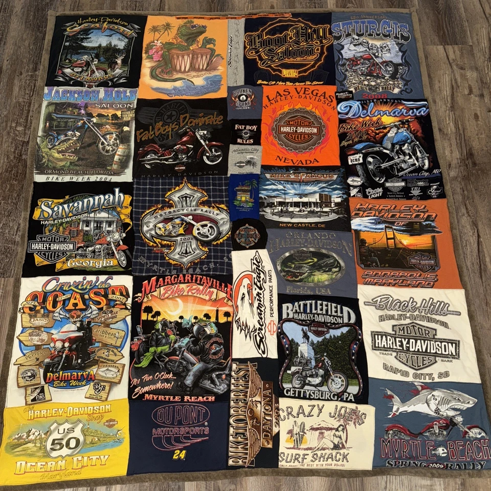 Vintage Harley Davidson T Shirt Quilt Handmade Blanket  57" X 66" (50) - Image 1 of 4
