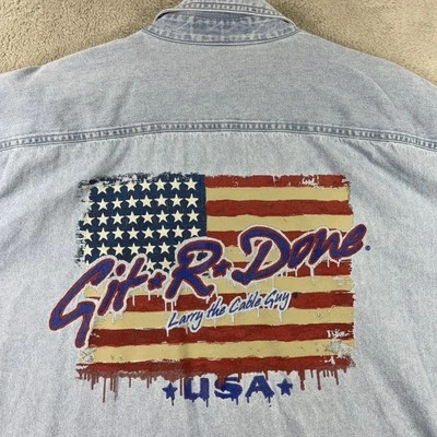 Camisa Git R Done Larry the Cable Guy Hombres 2XL Azul Denim Manga Larga Con Botones Foto 1 de 4