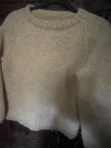 Handgestrickter Wollpullover Top Zustand dunkelcreme ohne Etikett klein - Bild 1 von 8