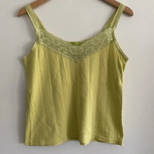 Sigrid Olsen Women Y2K Tank Top Cami Size L Lace Ribbed Lime Green Feminine Fun - Picture 1 of 11