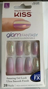 Kiss Nails Glam Fantasy Glue/Press on Manicure Long Purple Fade Silver Glitter - Picture 1 of 1