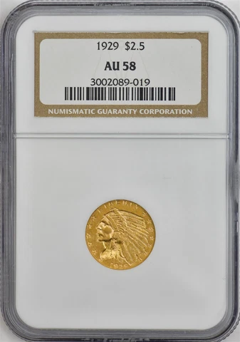 1929 $2 1/2 Gold Indian $2.5 AU58 NGC 947065-15 Cover