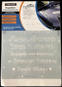 Fiskars Shape Boss Embossing System Stencil #5619 Scrapping Phrases 1 - Picture 1 of 4