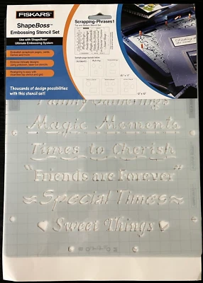 Fiskars Shape Boss Embossing System Stencil #5619 Scrapping Phrases 1 - Image 1 of 4