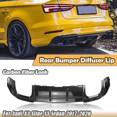 Carbon Fiber Rear Bumper Diffuser Lip Spoiler Fit For Audi S3 A3 SLINE 2017-2020 - Image 1 of 4