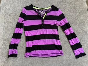 Justice girls stylish jersey shirt with 3/4 buttons black & purple size 14 - Picture 1 of 4