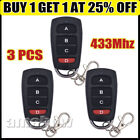 3pcs 433Mhz Replacement Garage Door Electric Gate Cloning Remote Control Key Fob