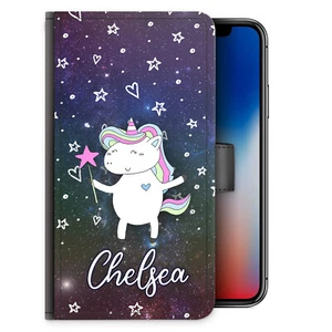 Unicorn Initial Phone Case;Personalised Horse Galaxy Star PU Leather Flip Cover - Picture 1 of 8