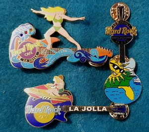 SET SUMMER FUN SPORTS SURFING JET SKI SUN TAN GUITARS Hard Rock Cafe 3 PINS LOT - Picture 1 of 1