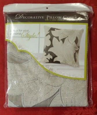 Hobby Lobby Decorative Throw Pillow Cover 20" x 20" Leaves Beige Tan Silver New! - Image 1 of 4