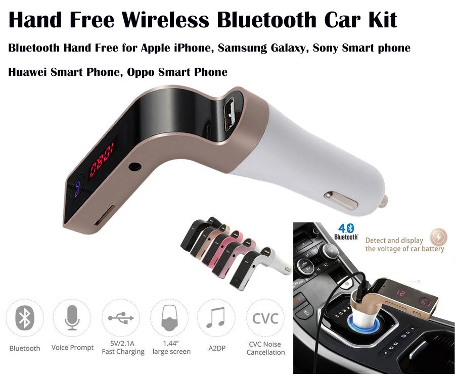 Handsfree-Wireless-Bluetooth-Car-Kit-FM-Transmitter Radio MP3 Player USB Charger - Image 1 of 1