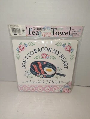 H & H Sentiment Tea Towel "Don't Go Bacon My Heart, I Couldn't If I Fried" - Image 1 of 3
