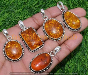 Baltic Amber Gemstone Pendant Wholesale 5pcs Lots Handmade Ethnic Jewelry - Picture 1 of 6
