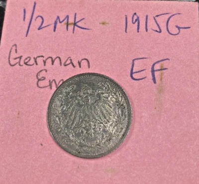 1915 G Germany 1/2  Mark German Empire Silver Coin KM#17 20mm ASW 0.0802oz .9000 - Image 1 of 4