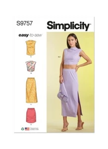Simplicity S9757R11766  Misses Knit Top & Skirt in 2 Lengths  Sizes: Small-XXL - Picture 1 of 9