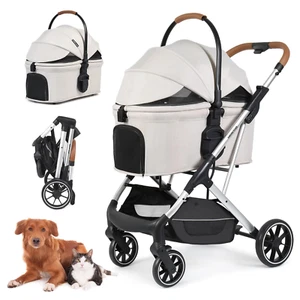 T6 Luxus Haustier Kinderwagen für mittelgroße Hunde unter 66 Pfund oder 2 kleine Hunde & Katzen, faltbar - Bild 1 von 16