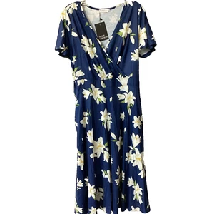 NWT PinUp Fashion Women's XXL Navy Blue Floral Dress Pin Up - Picture 1 of 5