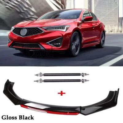 For Acura ILX 2013-2021 Black&Red Front Bumper Lip Splitter Spoiler + Strut Rods Foto 1 de 4