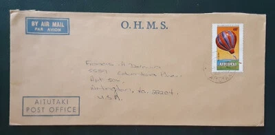 AITUTAKI Islas Cook 1983 48c globo en O.H.M.S. Cubierta para Arlington VA 3077 Foto 1 de 2