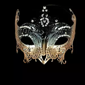 Exotic Mask Black Gold Rhinestone Scrolling New Years Mardi Gras Couples Masq - Picture 1 of 6