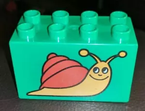 LEGO DUPLO 2 x 4 x 2 DECORATED BRICK SNAIL SLUG PART PIECE RARE HTF ANIMAL EUC - Picture 1 of 2