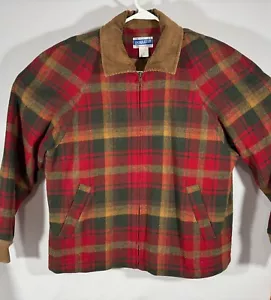 VTG Pendleton Knockabout Red Green Plaid Wool Zip Up Corduroy Collar Jacket M - Picture 1 of 11