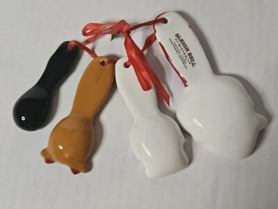 4Pc Sleigh Bell Bistro Ceramic Christmas Measuring Spoons AS IS Snowman Winter - Image 1 of 4