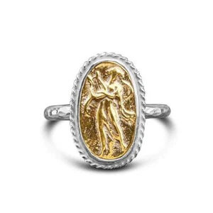 FREE SIZE Handmade Roman Art Lyre Playing Lady Coin Ring 925 k Sterling Silver - Picture 1 of 7