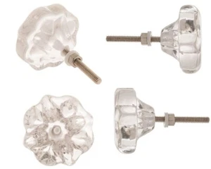 4: VINTAGE HOLLYWOOD REGENCY CRYSTAL BRASS GLASS DRAWER CABINET KNOBS HANDLES - Picture 1 of 5