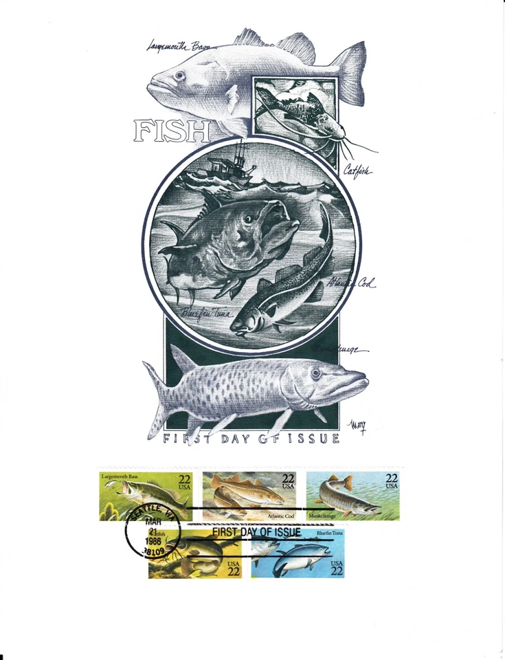 #2205-09 Fish FDC Combo; Marg Giant Maxi Cachet! - Image 1 of 1