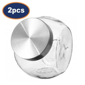 Glass Sweet Jar with Stainless Steel Lid 1.5L Cookies Candy Jar Food Storage 2Pc - Foto 1 di 2