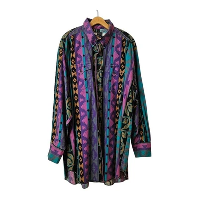 Vtg Panhandle Slim Western Button Down Shirt Mens 18x36 Aztec Southwest - Image 1 of 4