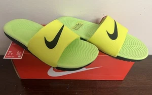 Nike Kawa Slides Volt Black 819352-700 Unisex Youth Big Kids' NEW - Picture 1 of 4