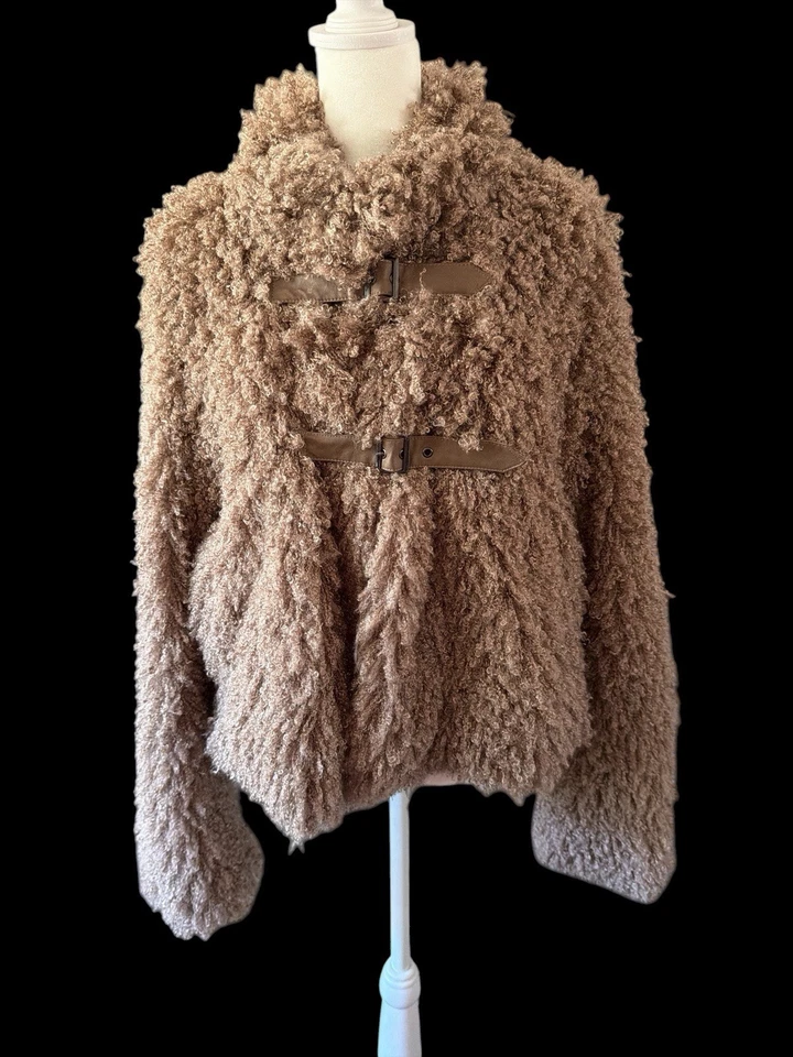 Bisou Bisou by Michele Bohbot Teddy Jacket L Faux Shearling Tan Buckle Closure - Image 1 of 4