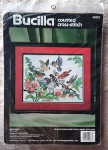 Bucilla Counted Cross Stitch Kit BIRD BATH 40863 NEW - Picture 1 of 4