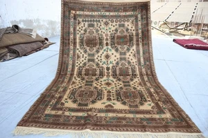 Alfombra 4x7 Crema, Alfombra Oriental Afgana Hecha a Mano, Alfombra Tradicional, Alfombra de Cocina - Imagen 1 de 15