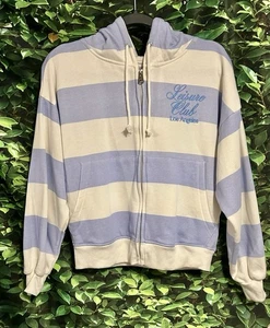 Mighty Fine Leisure Club Cropped Sweatshirt Blue White Striped Junior XS New - Picture 1 of 7