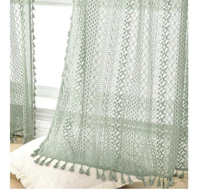 WAZZIO 浅绿色 59X84 窗帘板波西米亚钩针花边透明棉质 — 第 1/4 张图片