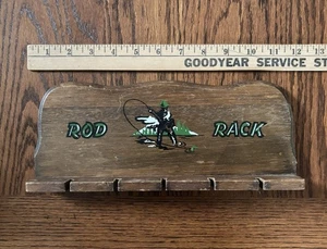 Vintage Fly Fishing Rod Rack Wood Holder/Shelf Retro Cabin Kitsch Cottage Decor - Picture 1 of 6