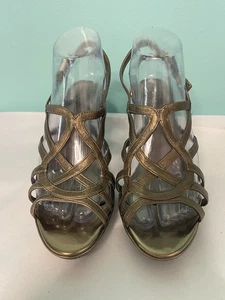 Etienne Aigner Gold LEATHER 3" Peep-Toe Strappy Pumps Size 8.5 New S-306 - Picture 1 of 8