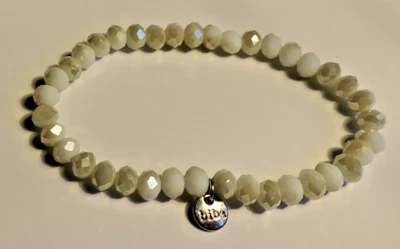 Biba Kristall Armband, 17 cm, weiss - grau glänzend dehnbar NEU - Bild 1 von 3