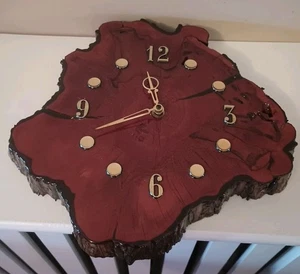 Vintage Live Edge Wall Clock Wood Tree Slab Handmade Works Good - Picture 1 of 10