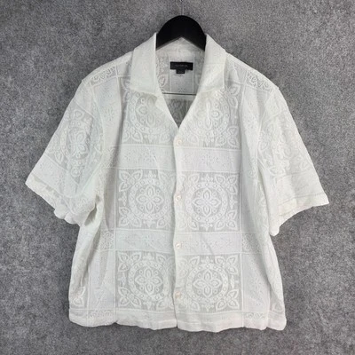 Camisa de algodón para hombre grande blanca abotonada manga corta ajuste de caja cuello 12624 Foto 1 de 4