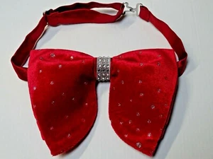 Oversized Red Velvet Bling Rhinestones Bow tie Vintage style 70`s Wedding Prom - Picture 1 of 4