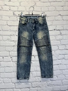 FUSAI Boys Stretch Denim Jeans Size 6Med Blue Tapered Zipper Biker Moto Jeans - Picture 1 of 7