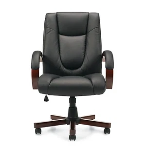 Offices To Go Model #OTG11300B Mid Back Conference Chair Black w Wood Arms/Base - Picture 1 of 3