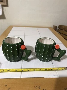 Cactus Coffee Mug Earthenware Figural Cactus Flower Oversized 16oz Set Of 2 - Picture 1 of 6