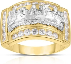 Floreo 10k Yellow Gold and White Gold Last Supper CZ Ring - Picture 1 of 3