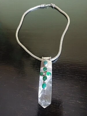 Collana in bagno d'argento con pendente a punta in cristallo di quarzo-vintage - Immagine 1 di 4